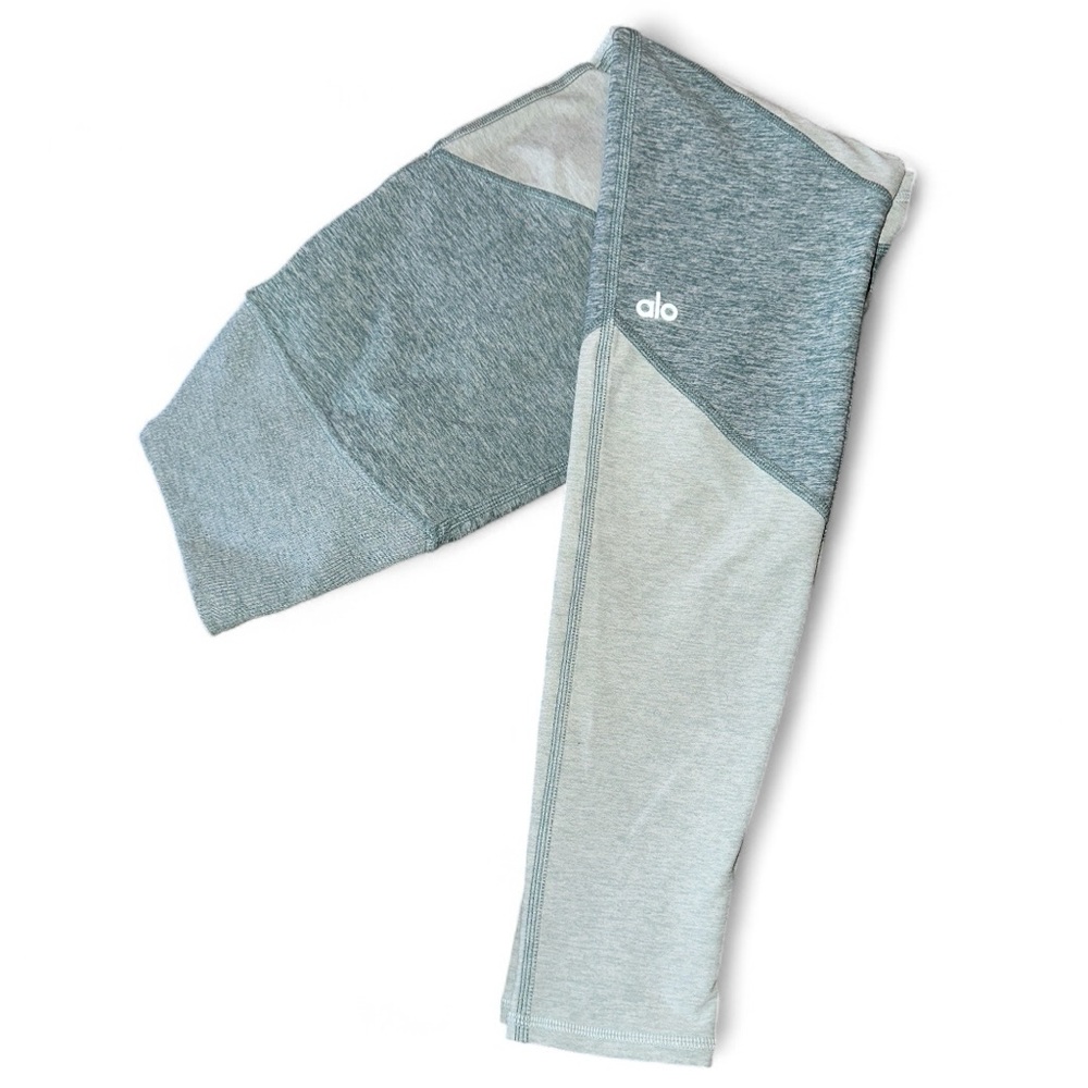 ALO‎ Yoga Sheila High Waisted Leggings AloSoft Chevron Colorblock Seagrass Small